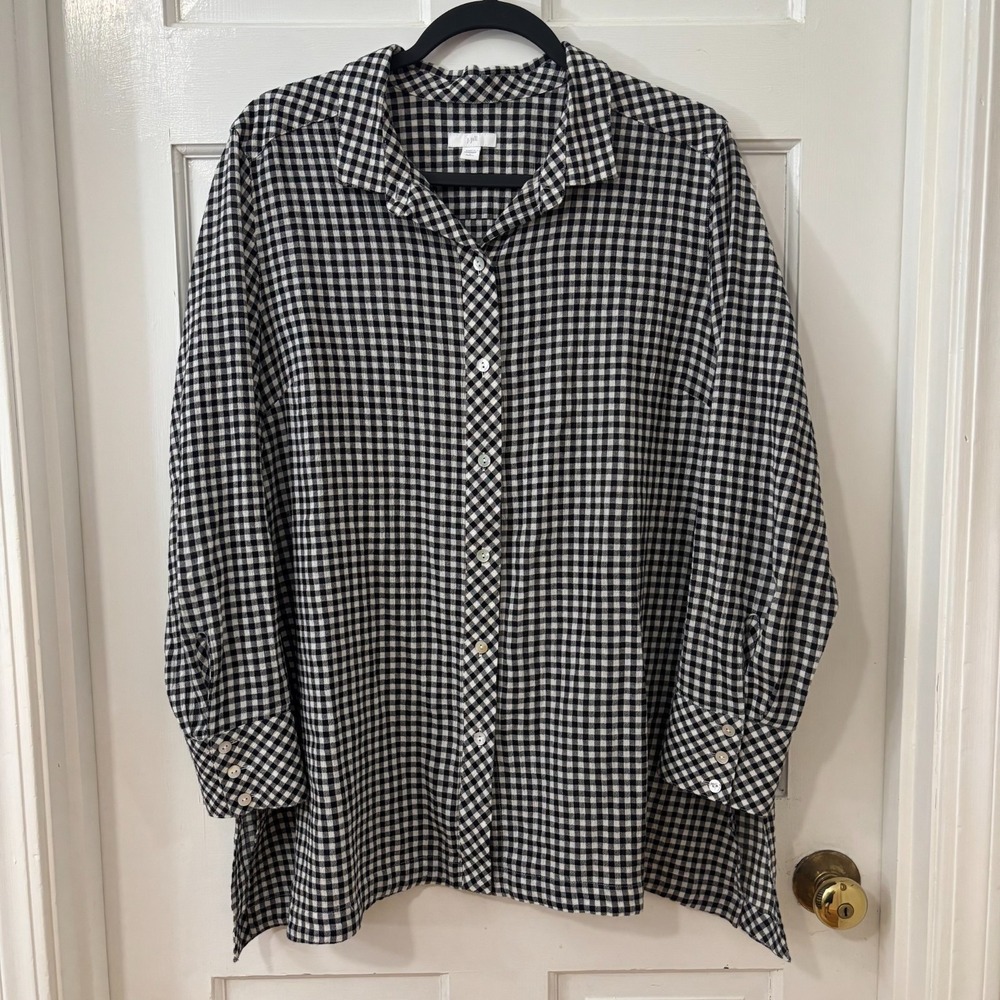 J. Jill Black and White Checkered Button Down Shirt